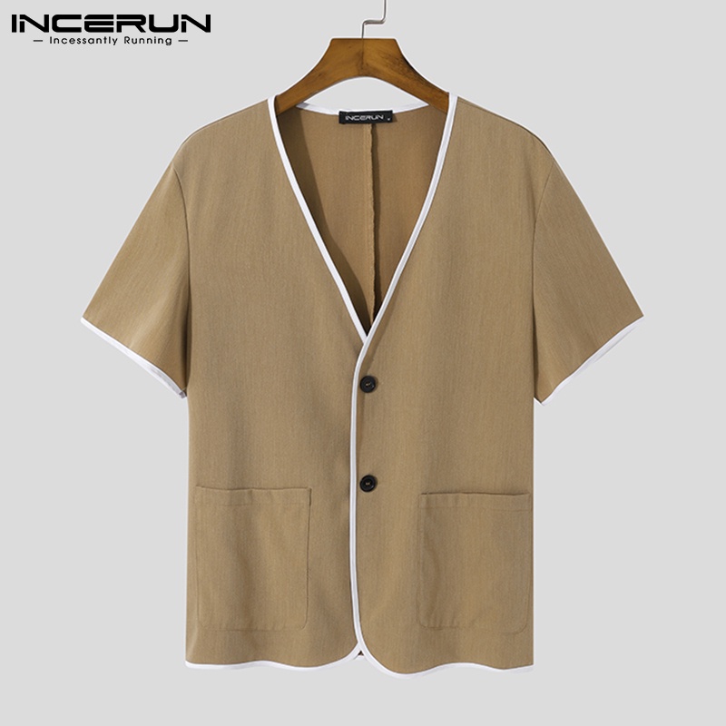 Áo cardigan INCERUN tay ngắn dáng rộng có nút cài thời trang Nhật Bản cho nam