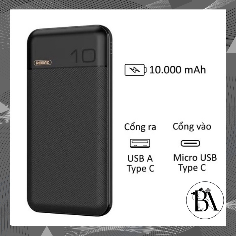 Sạc Dự Phòng Remax RPP-151 10000Mah (Sạc Nhanh QC3.0, PD 18W) 2 Cổng Sạc Vào, 1 Cổng Sạc Ra, Màn Hình Led