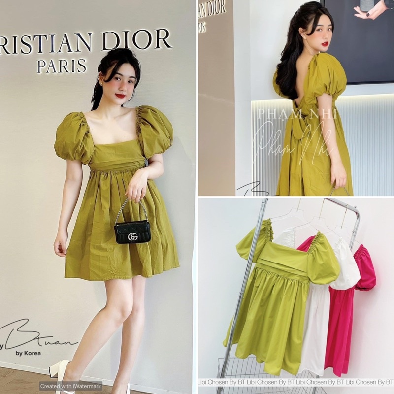 Váy xoè nơ lưng siêu đẹp. 3 màu trắng, hồng, xanh cốm size S M