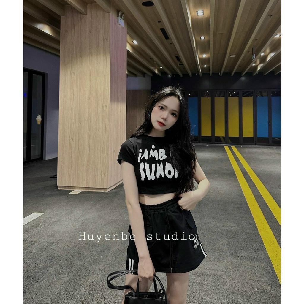 áo croptop nữ đen in chữ tràn trắng xinh