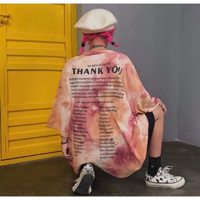 Áo thun unisex loang màu in chữ Thank You