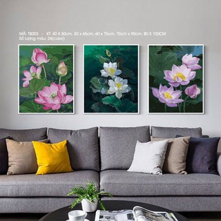 【HOT】CÓ SẴN💥 FREESHIP 💥 Tranh Tô Màu Số Hóa tranh bộ 3 tranh hoa sen 💥 CAO CẤP 💥 Đã Căng Khung DIY