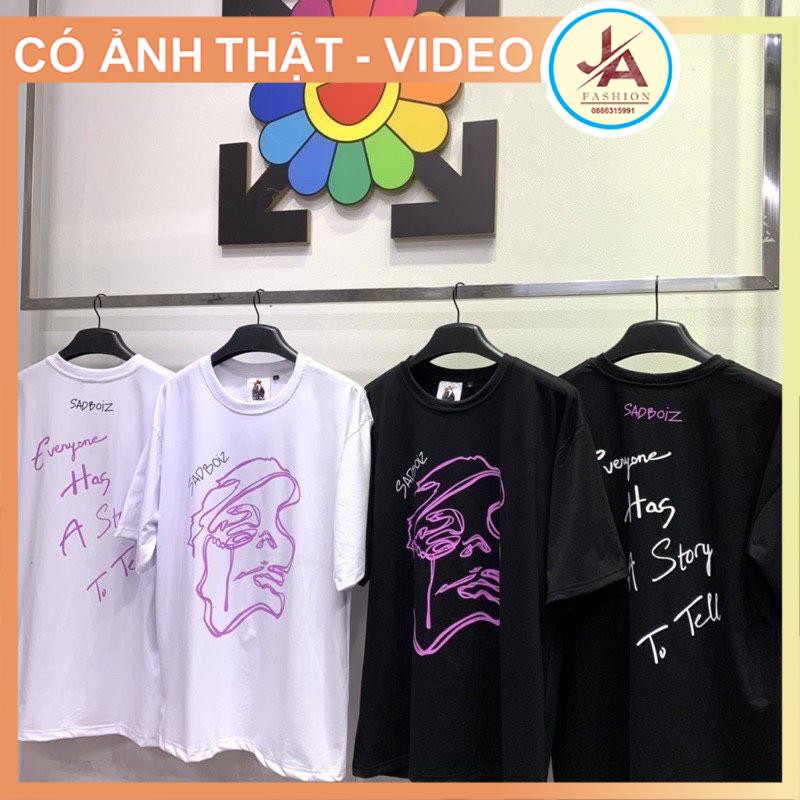 Áo thun  nam nữ unisex form rộng  SADBOIZ chất cotton co dãn , áo phông  tay lỡ hotrend mặt tím phong cách hàn quốc