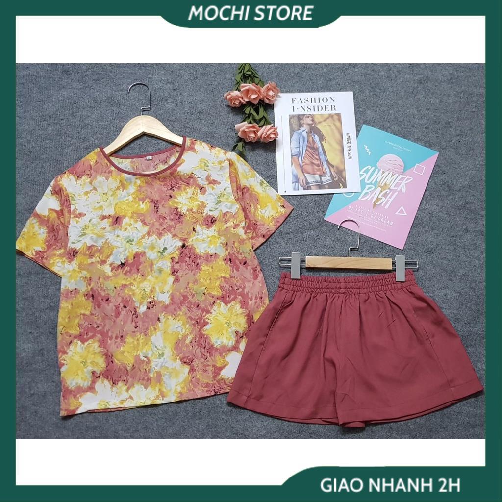 Đồ Bộ Mặc Nhà Nữ, Bộ Ngủ Nữ, Áo Cổ Tròn Chất Lụa Mango Họa Tiết Phối Quần Sọc Lụa Màu Trơn, Form Dáng Rộng Rãi, Chất Liệ | BigBuy360 - bigbuy360.vn