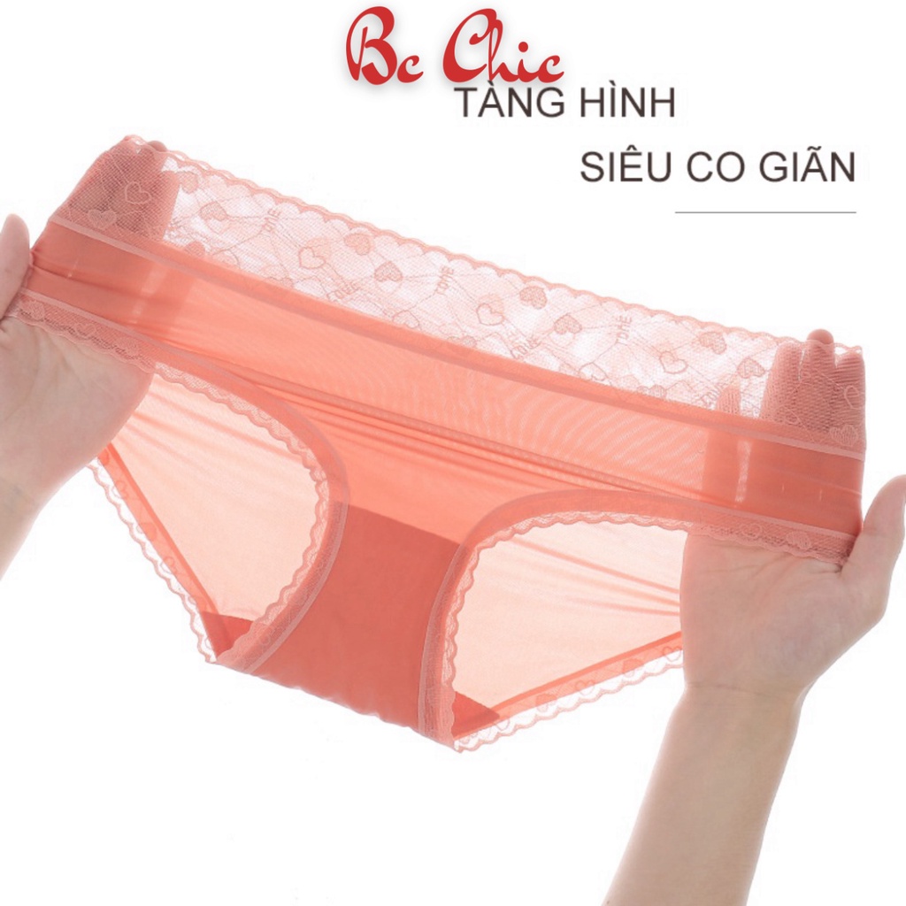 Quần lót nữ lụa băng - quần chip nữ tàng hình cạp ren họa tiết tim - có bigsize - mã Q1013 BC_CHIC LINGERIE