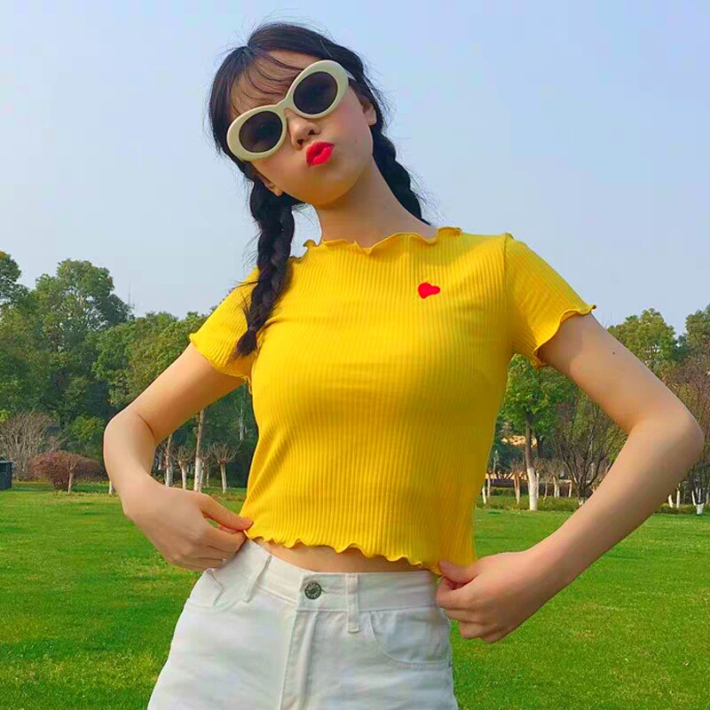 ÁO THUN NỮ ❄ FREESHIP ❄ TAY NGẮN THÊU TRÁI TIM THỜI TRANG XIXO CAO CẤP MÃ ATN0005