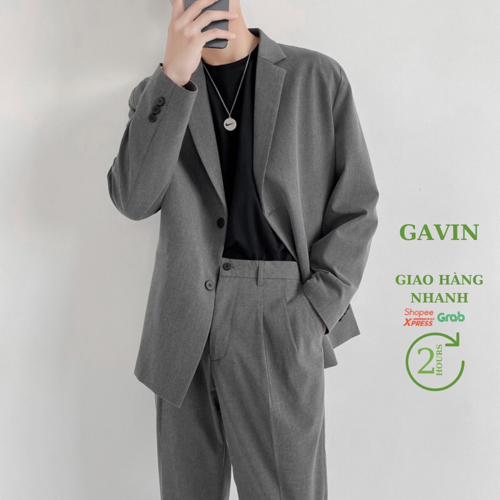 Áo blazer nam form rộng phong cách hàn quốc, Áo khoác blazer 2 khuy cài thời trang Gavin
