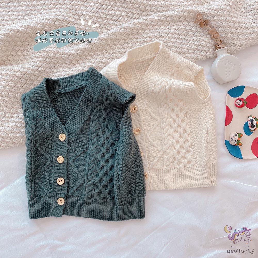 Áo len không tay cổ chữ V cho bé