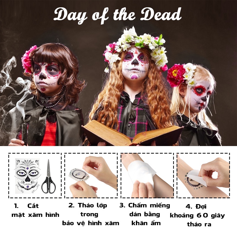 Hình Xăm Mặt Người Miếng Dán Tattoo Tạm Thời Chống Nước Halloween Vui Nhộn Legaxi