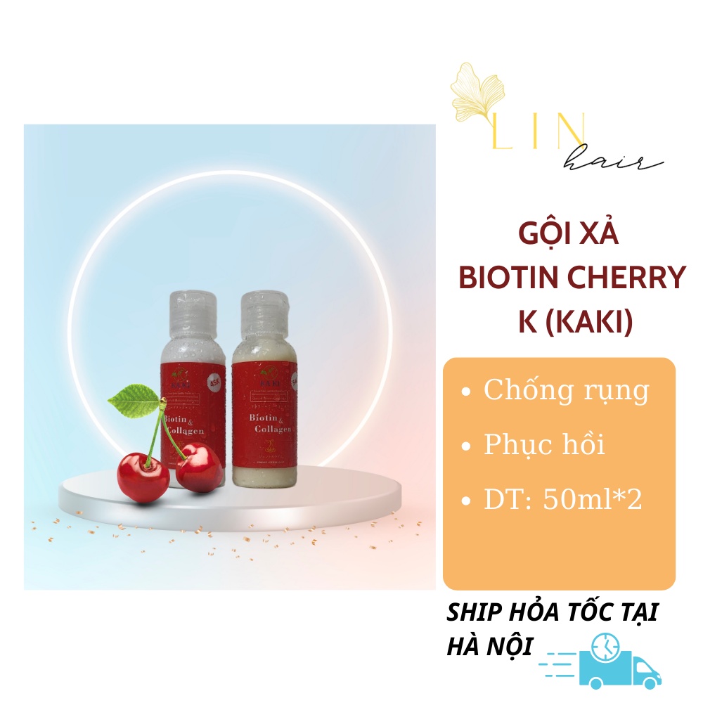 Dầu gội xả  BIOTIN chống rụng phục hồi tóc hư tổn, giảm gãy rụng Cherry K (KAKI) Mini 50ml