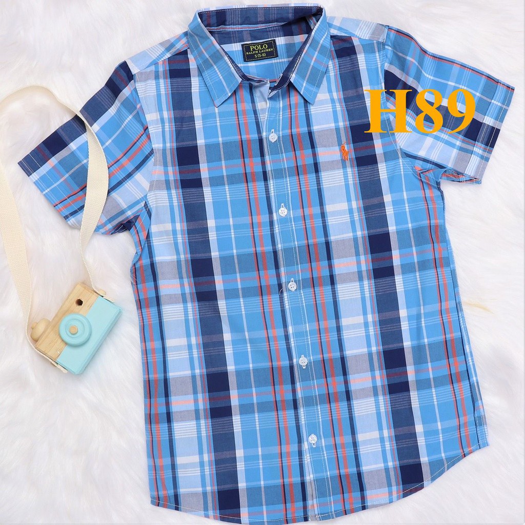 * Mã H89: Sơ mi ca ro Polo bé trai, vải kate xuất dư