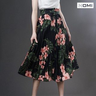 Chân váy đen hoa vàng xếp li - nomi cv33