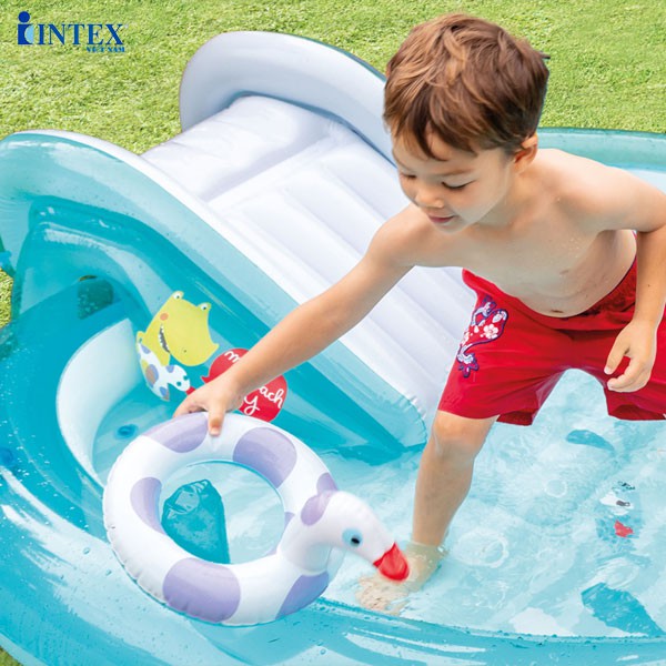 Bể bơi phao cho bé Intex 57165, bể bơi cầu trượt phun nước mini trong nhà, chính hãng bảo hành 12 tháng