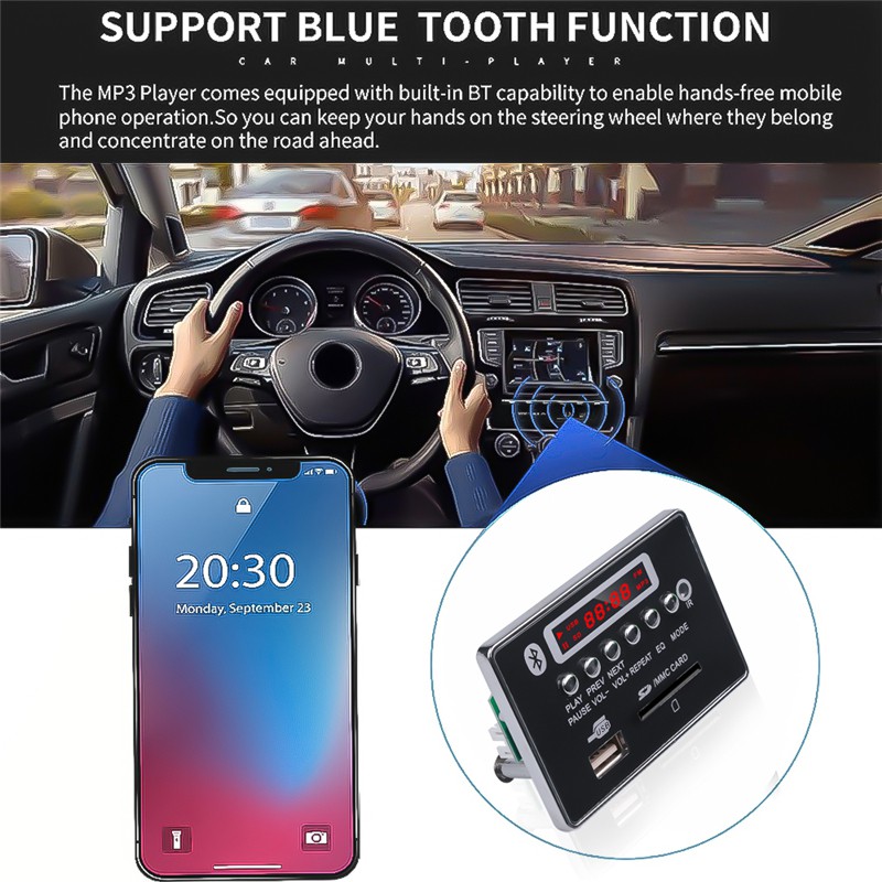 Bộ giải mã DC 12V Mp3 Bluetooth 5.0 Usb Fm 3.5mm dành cho xe hơi