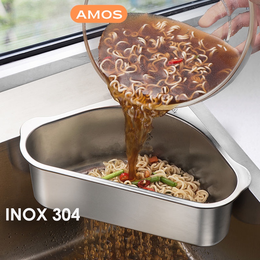 Khay lọc rác bồn rửa bát AMOS chất liệu INOX 304 siêu bền chống hoen gỉ