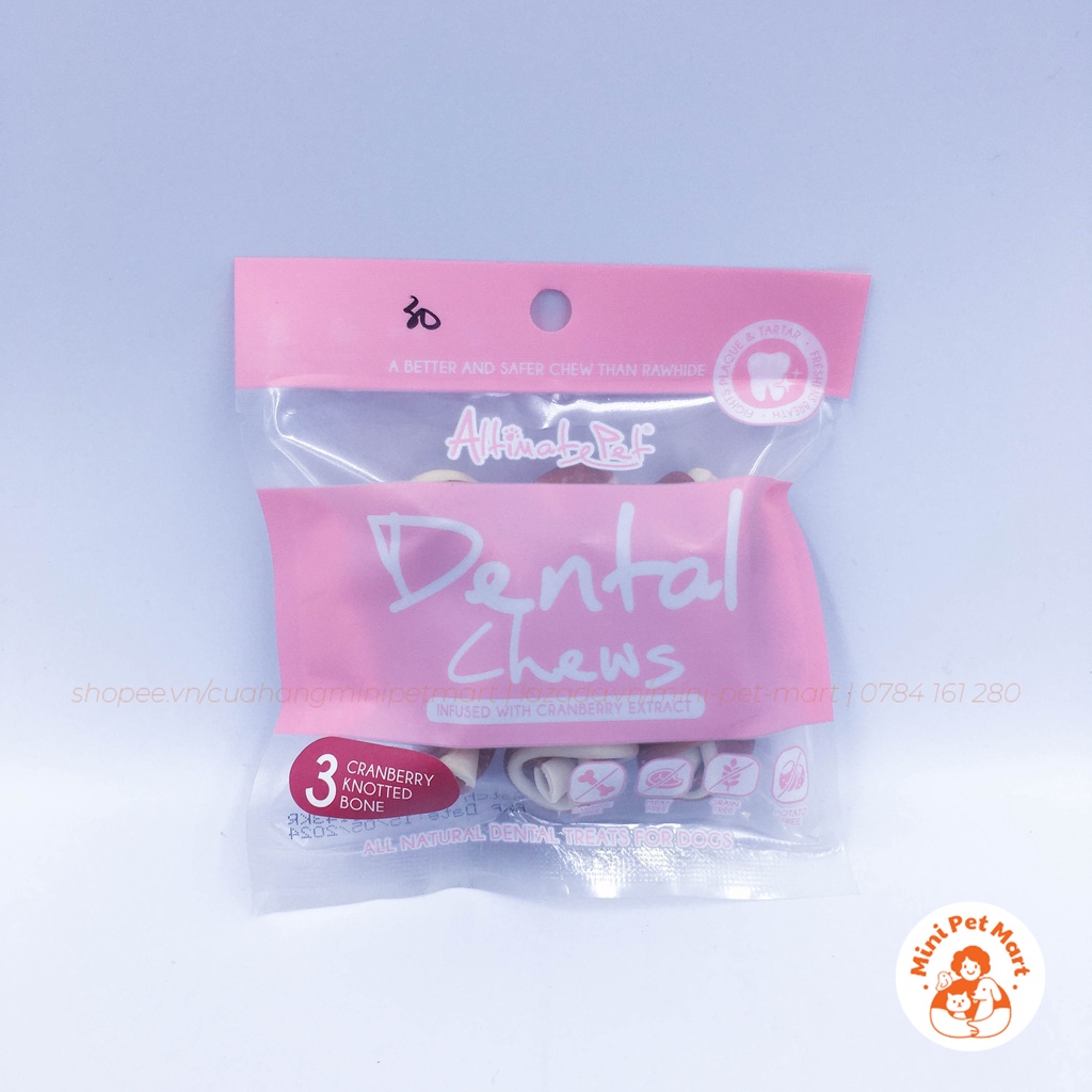 Xương gặm sạch răng thơm miệng cho chó dạng khúc xương ALTIMATE PET DENTAL CHEW (3 thanh) - vị bạc hà, sữa, cranberry