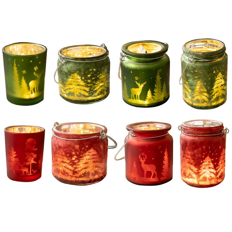 Giá Đỡ Đèn Cầy Bằng Thủy Tinh Hình Tuần Lộc / Cây Thông Noel Độc Đáo Trang Trí