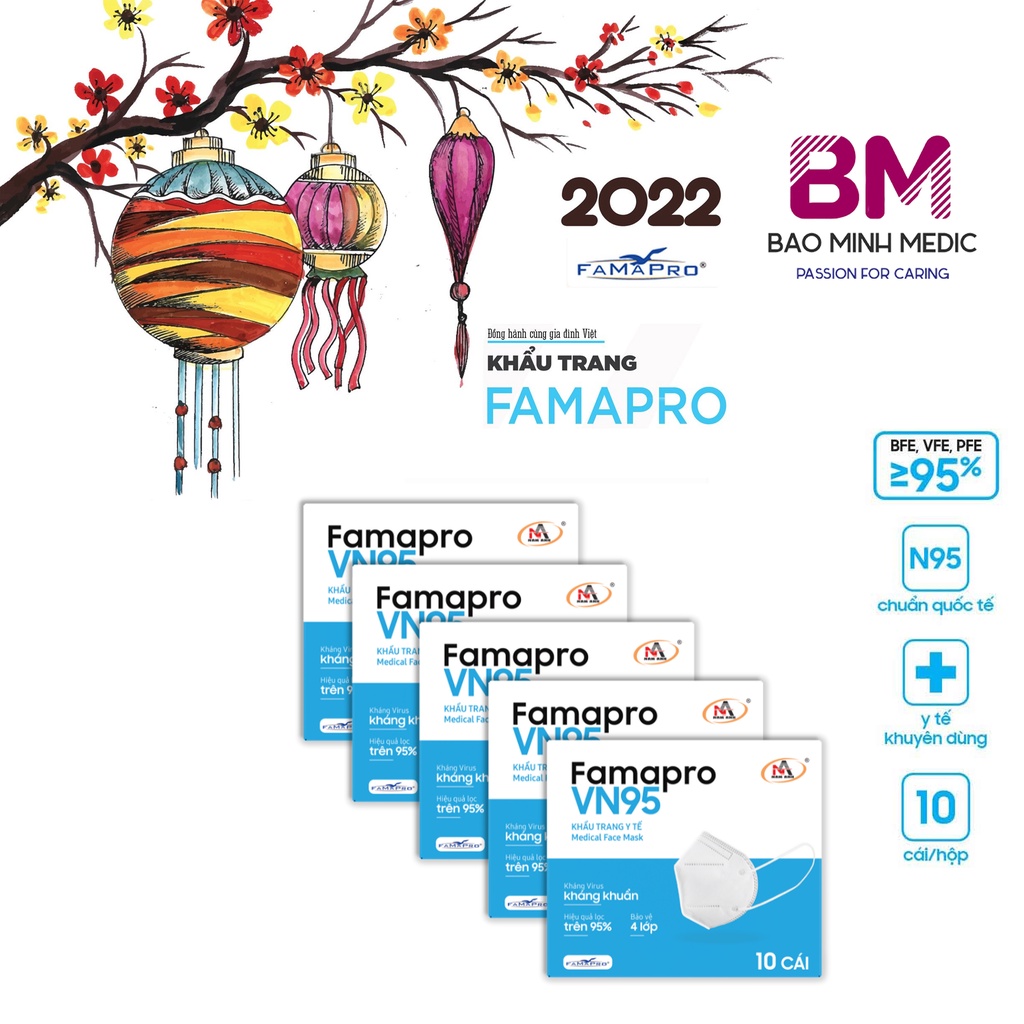Khẩu trang y tế 4 lớp Famapro VN95 combo tiết kiệm (10 cái/hộp)