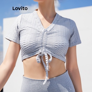 7/27DelistÁo thun Lovito thể thao màu trơn ôm dáng cổ chữ V L03012 (xám)