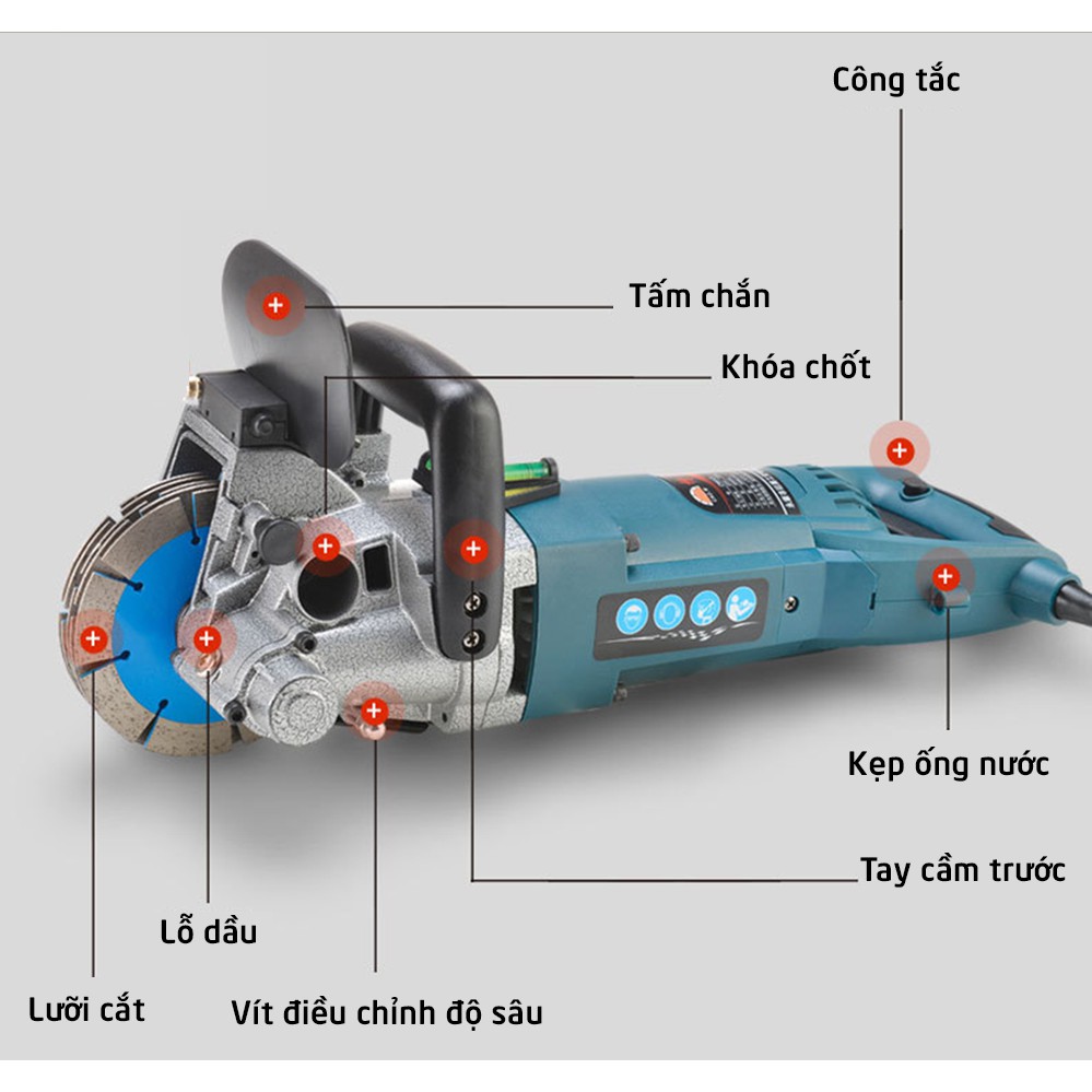 Máy cắt rãnh tường 5 lưỡi Caowang ZR-3928 - Công suất 4800W - Tặng kèm bơm nước mini - Hàng chính hãng-Bảo hành 12 tháng