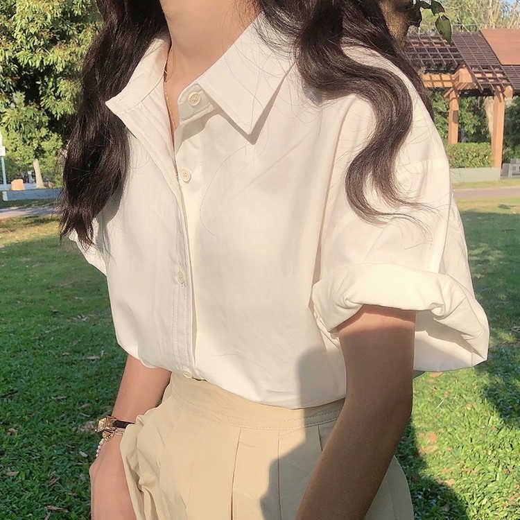 Áo Sơ Mi Tay Ngắn Phong Cách Pháp Màu Vàng Kem Thời Trang Mùa Hè Hàng Mới Dành Cho Bạn Nữ