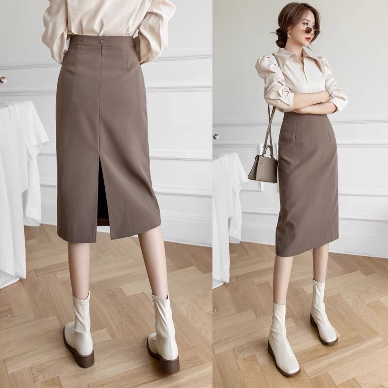 Chân váy chữ a công sở lưng cao dáng dài, chân váy công sở dài bigsize GUAN
