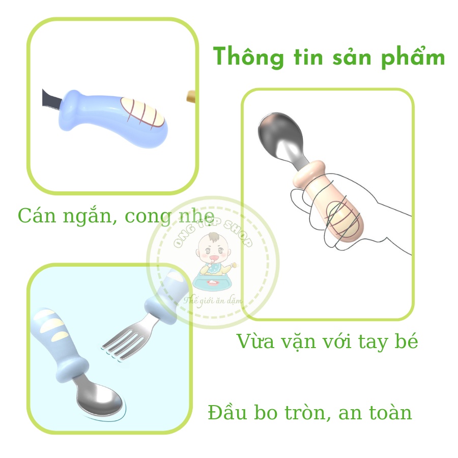 Thìa dĩa tập xúc cho bé chất liệu inox - dạng vỉ
