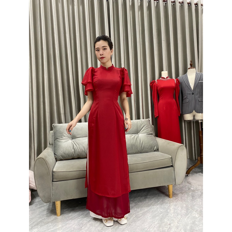 Áo dài tơ óng lót lụa_tông màu đô lai - ADTT090