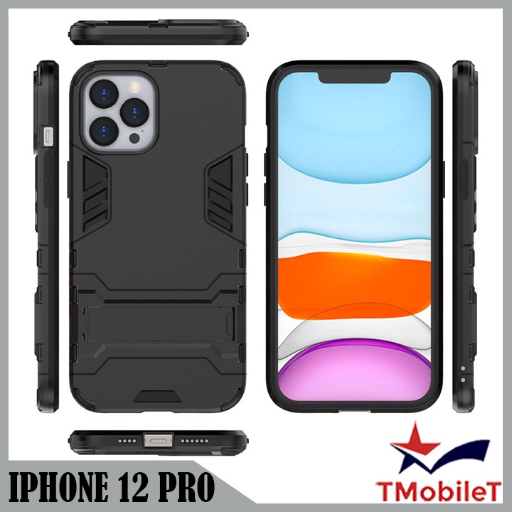 Ốp Lưng Apple iPhone 12 Pro iRon Man chống sốc Bảo Vệ Điện Thoại Có Chân Chống Xem Video - Màu Đen