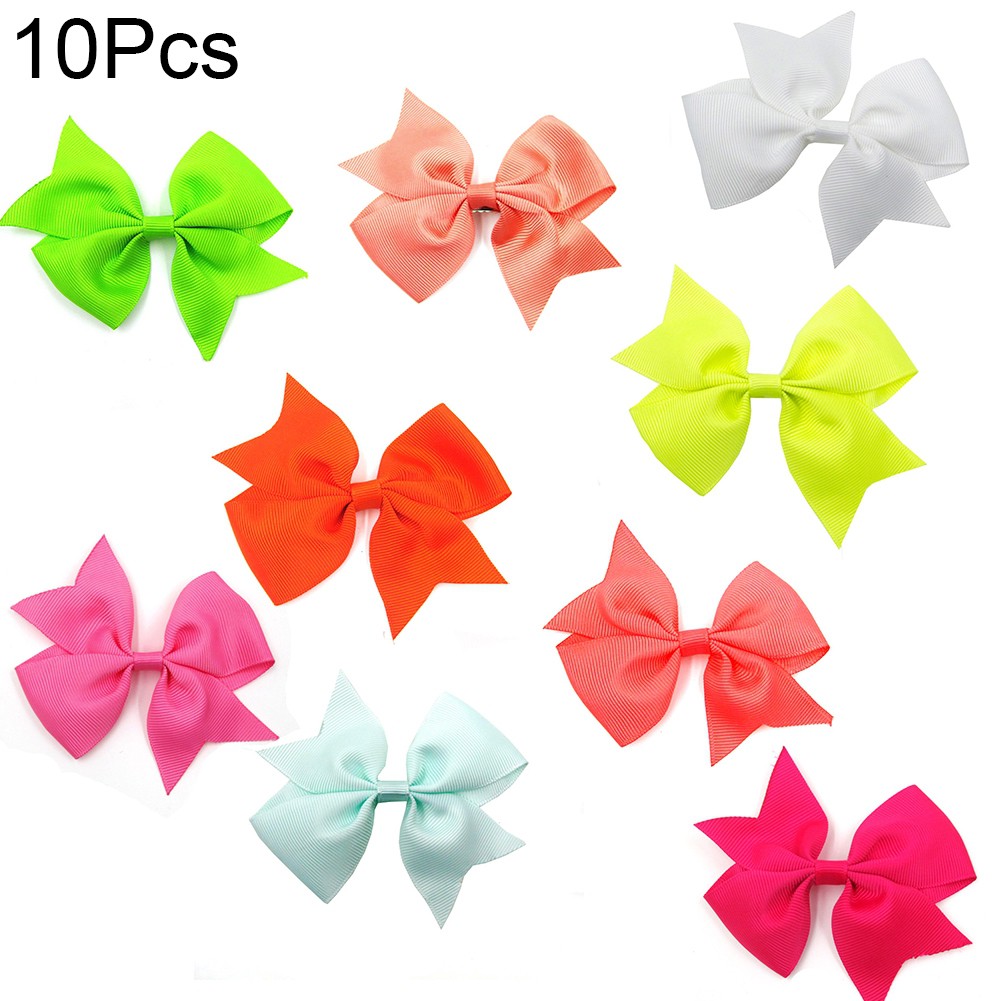 Bộ 10 nơ kẹp tóc màu trơn duyên dáng