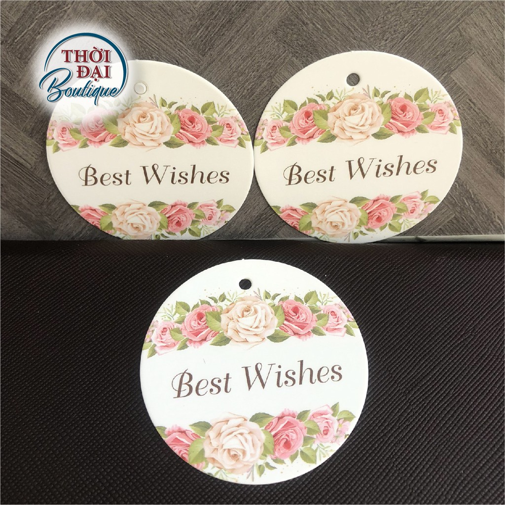 100c - Tag treo giấy Best Wishes cành hoa