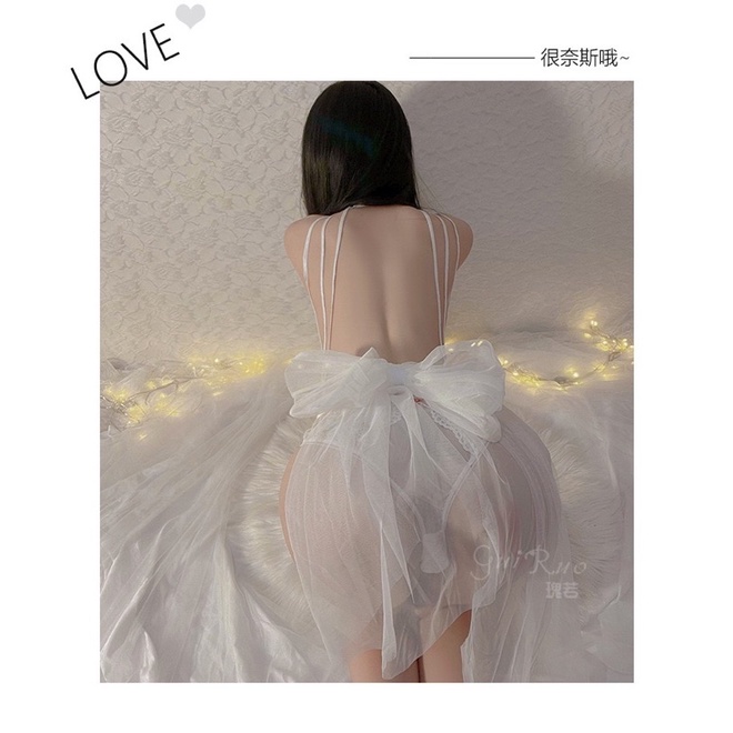 Váy Ngủ Xẻ Sâu Cổ Chữ V Kèm Voan Thắt Nơ MS753 [CWEAR.SEXY_ĐỒ NGỦ &amp; NỘI Y CAO CẤP]