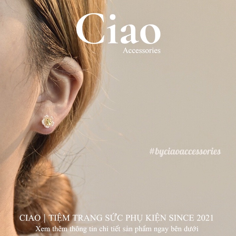 [HOẢ TỐC 1H] Khuyên tai/ Bông tai mạ bạc S925 thiết kế hình hoa mai Blossom Tiny Ciao