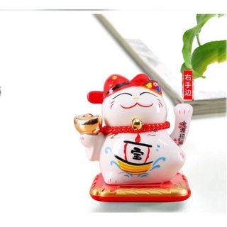 Mèo Thần Tài Sứ cao 10cm vẫy tay năng lượng mặt trời