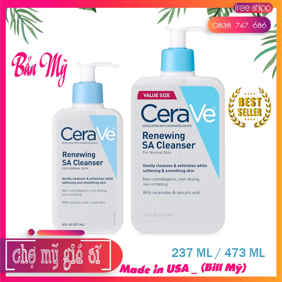 Sữa rửa mặt Cerave Renewing SA Cleanser sạch sâu giảm mụn 237ml [Bản Mỹ] | BigBuy360 - bigbuy360.vn