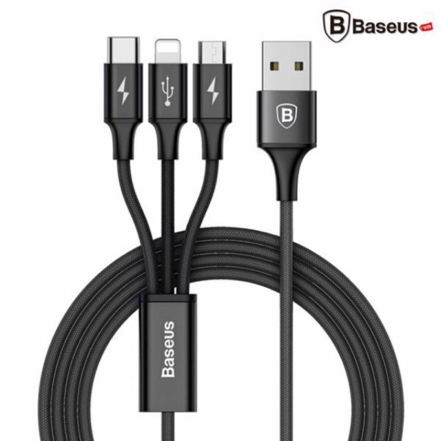 Cáp sạc baseus 3 đầu lightning,type-c và micro.