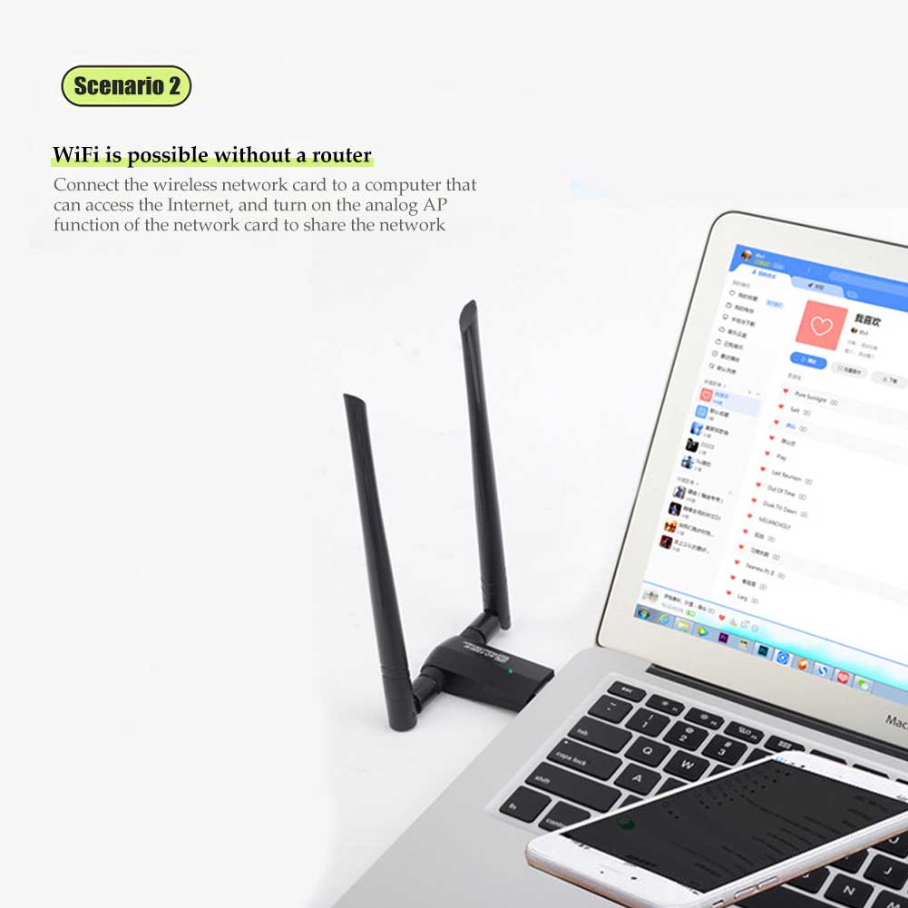 Card mạng không dây Thẻ mạng không dây USB 1200M Bộ thu WiFi Bộ thu không dây băng tần kép 5.8G / 2.4G cho PC | BigBuy360 - bigbuy360.vn