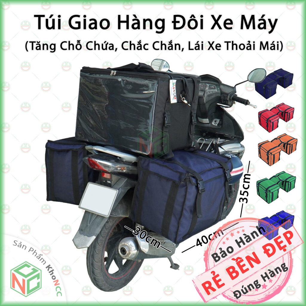 [KhoNCC] Bao Túi Giao Hàng Đôi Với 2 Túi Cặp Bên Hông Yên Sau Xe Máy Dành Cho Shipper - NKT-TGHD (Nhiều màu)
