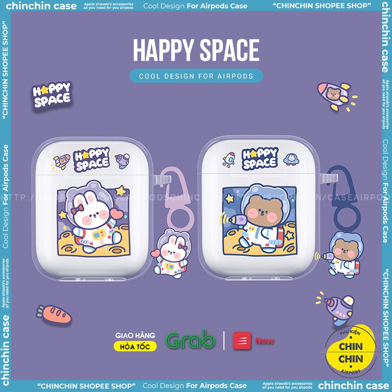 Case Airpod 1/2/Pro Nhựa Dẻo Trong Suốt Hình Happy Space Gấu Thỏ Vỏ Bọc Airpods Hoạt Hình Dễ Thương - Chinchin Case