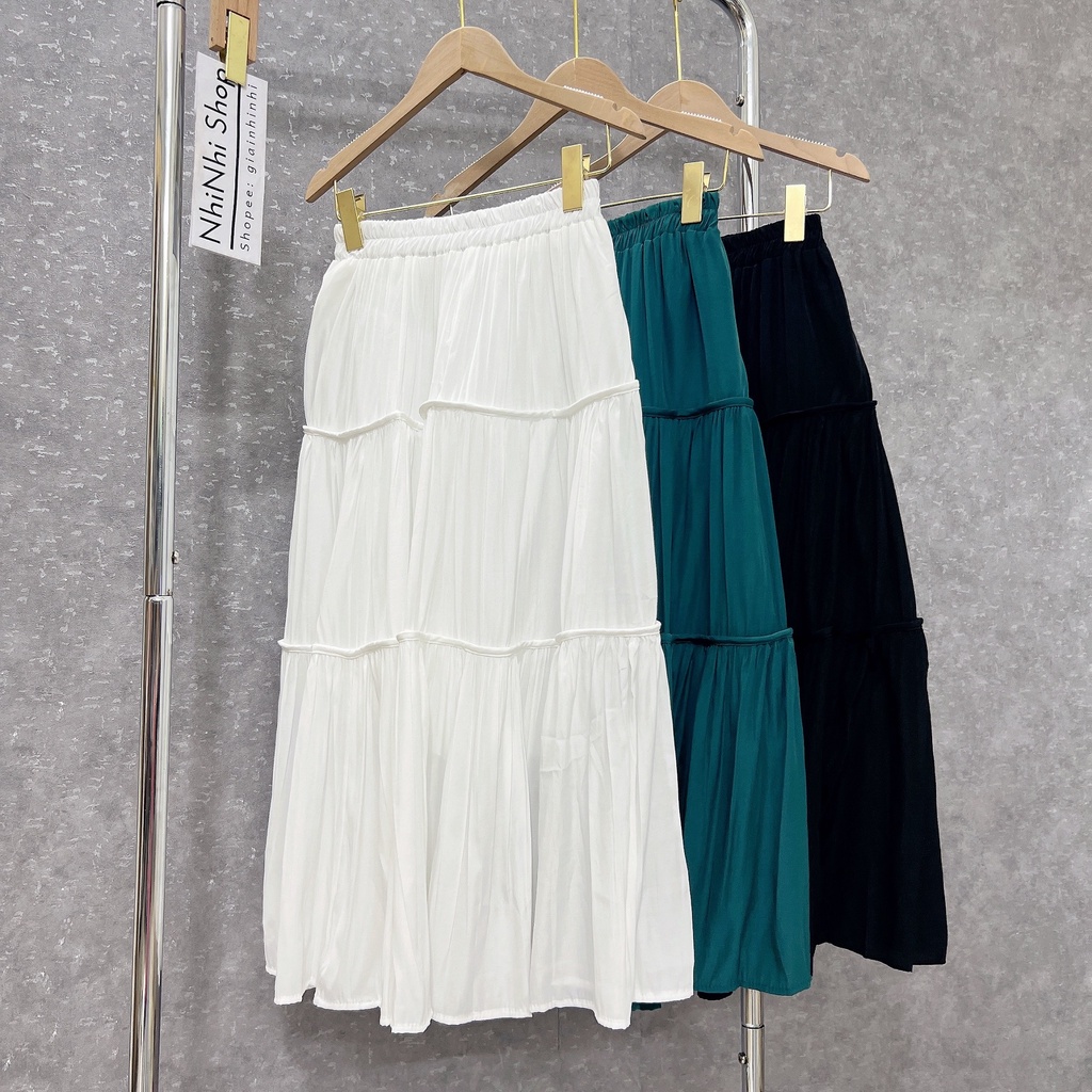 Chân váy xòe dáng dài chất thô mềm, Chân váy maxi cạp chun CV1804 - NhiNhi Shop