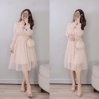 Đầm Dự Tiệc Ren Lưới Bi | Váy Công Chúa [ Nude + Đen]