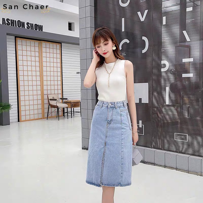 [QUÀ TẶNG 1C KHẨU TRANG] Chân váy bò Denim THUS xẻ tà phía trước phong cách Ulzzang | BigBuy360 - bigbuy360.vn