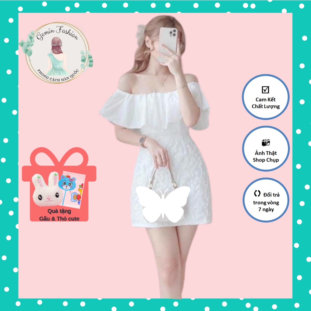 Jessica Dress - Đầm bẹt vai phối bèo tôn lên vẻ đẹp bờ vai cuốn hút, cùng chất vải gấm sang trọng