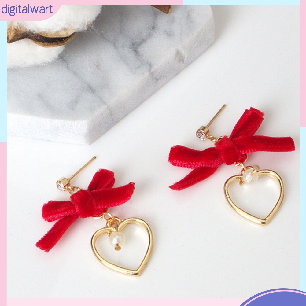 Đôi khuyên tai phối nơ và trái tim rỗng thời trang cho nữ