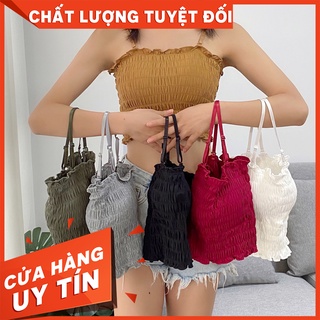 Áo croptop voan nhún có mút ngực dây áo có thể tháo rời siêu sang