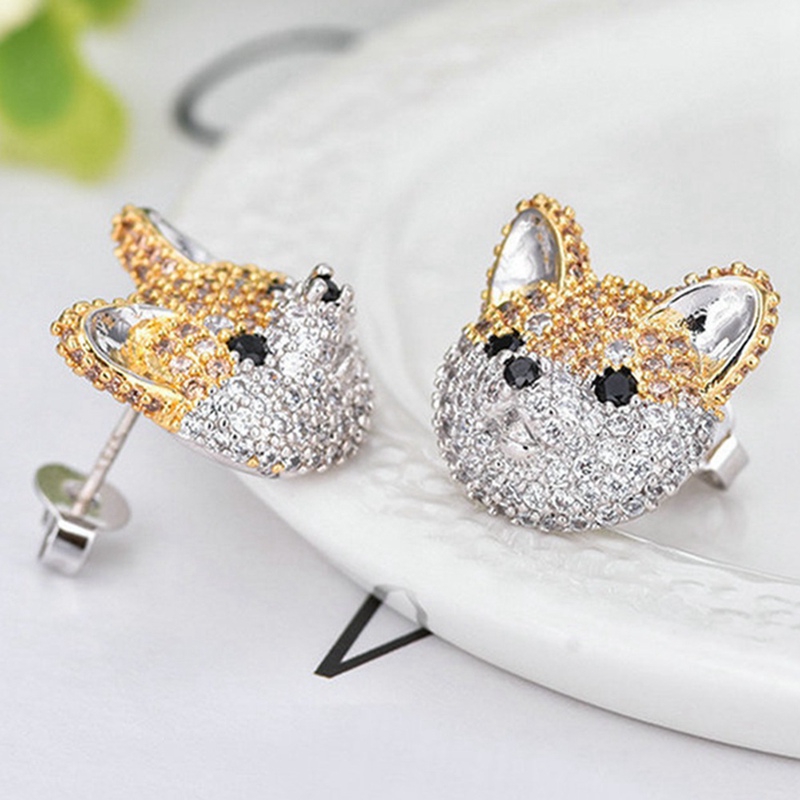 Dog Zircon Stud Earrings Huskie Akita Poodle Cute Lovely Animals Rhinestone Crystal Earrings