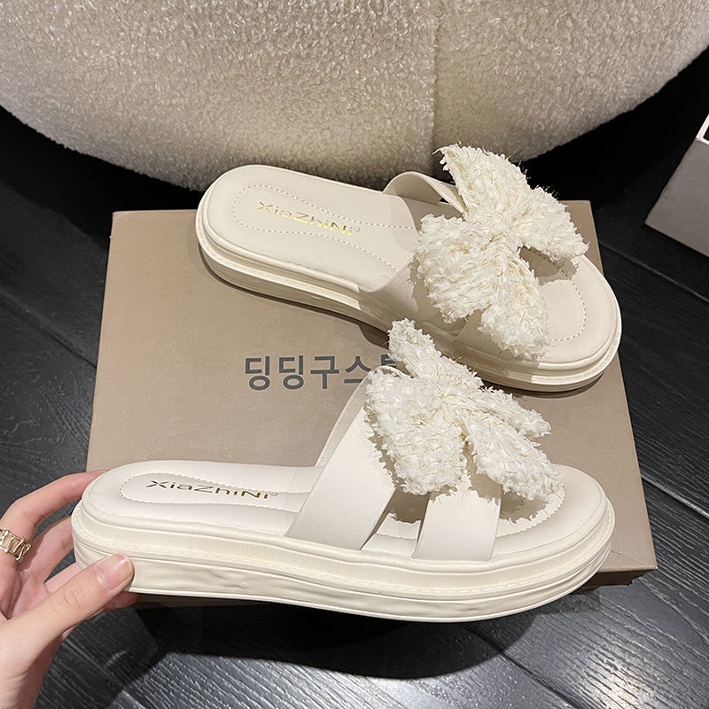 Giày Sandal Đế Mềm Chống Trượt Đính Nơ Phong Cách Pháp