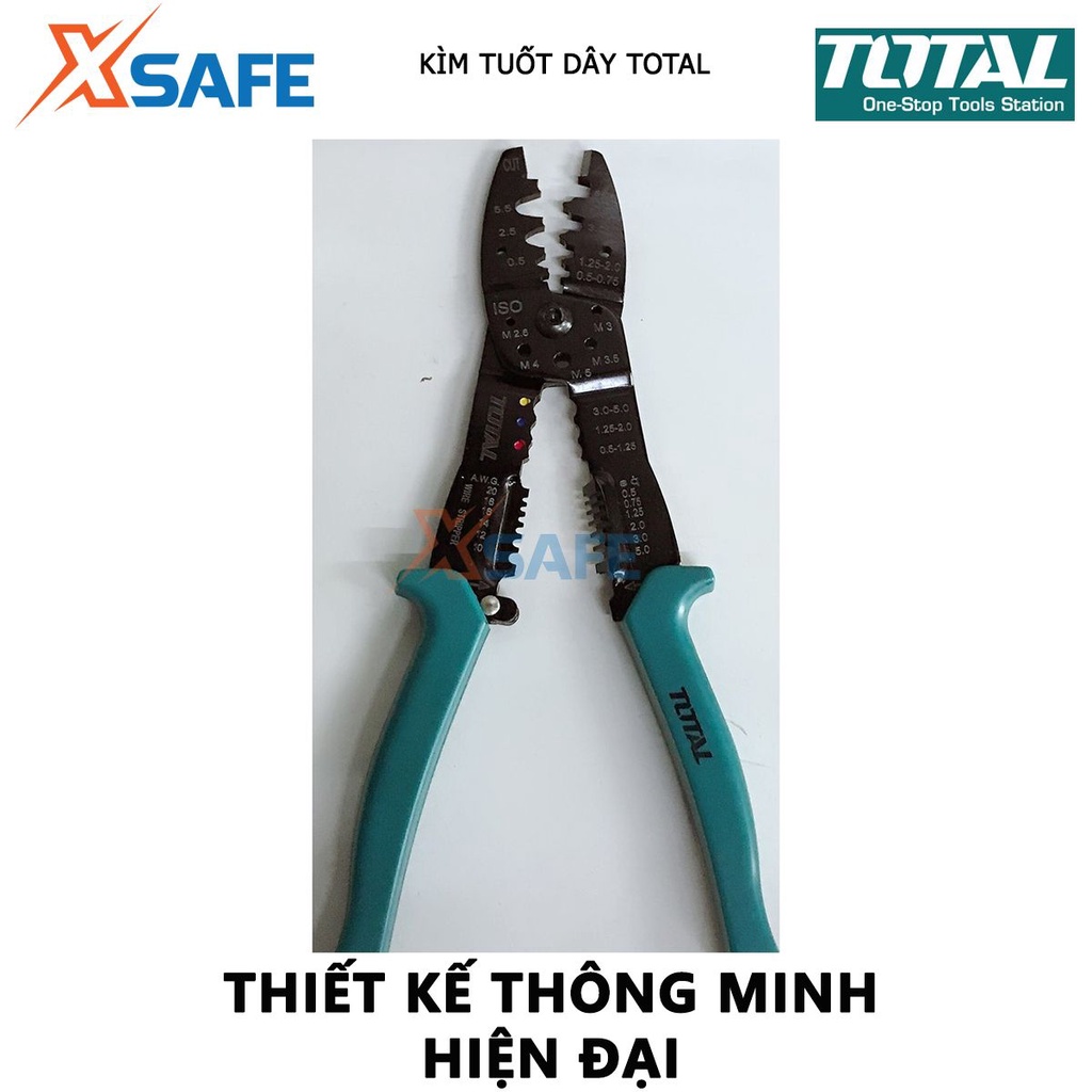 Kìm tuốt dây điện TOTAL kềm cắt dây điện 2 kích thước 8.5-10 inch, chất liệu thép CR-V, đen bóng, tay cầm nhựa - XSAFE