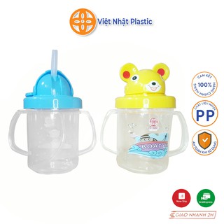 Bình tập uống nước cho bé có ống hút và tay cầm Việt Nhật Plastic 280ml