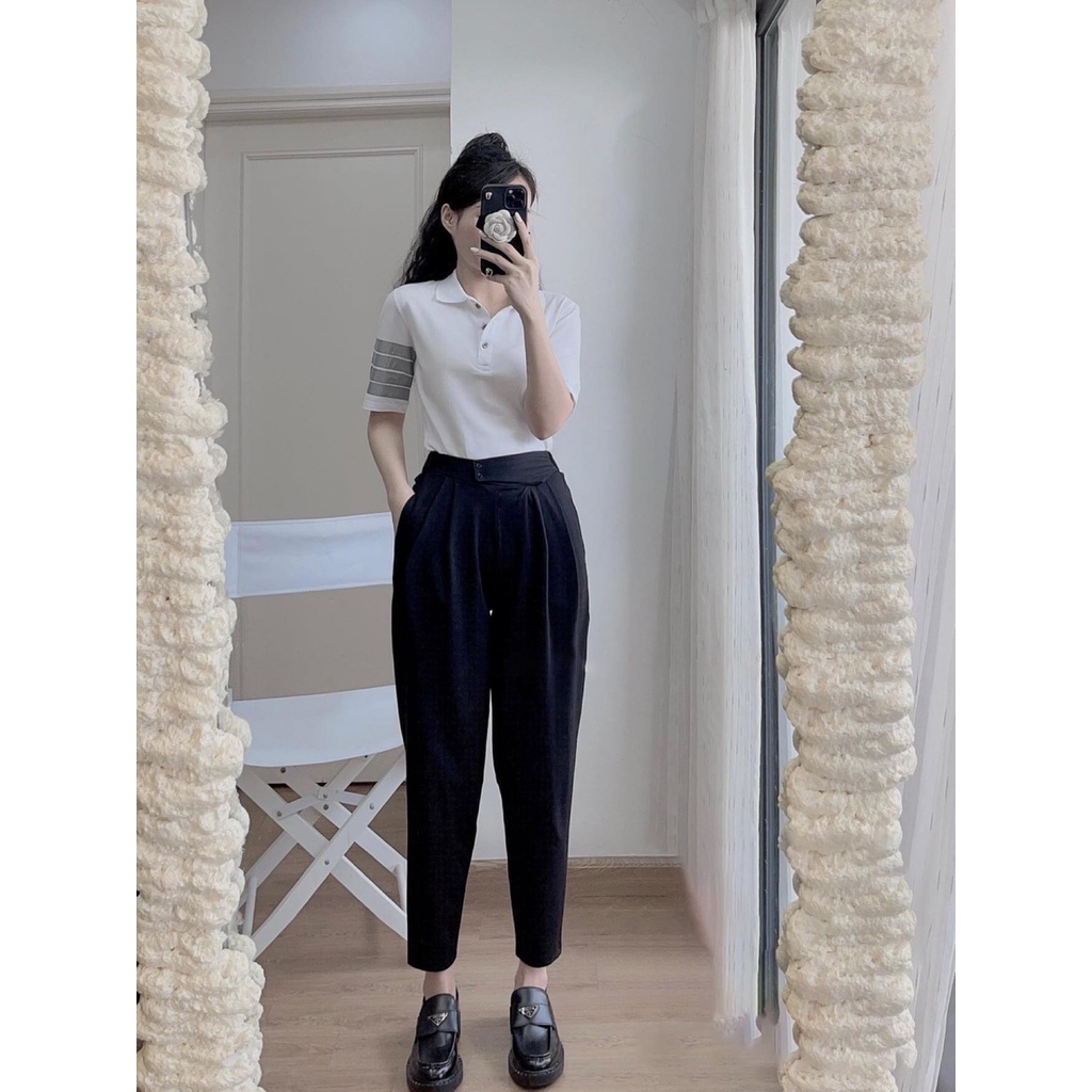 Quần baggy nữ,quần baggy vạt lệch 2 li đính cúc co dãn thoải mái bigsize đến 110kg